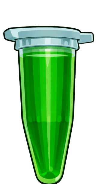 Thaw-indicator vial that has turned green after thawing and re-freezing.